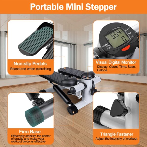 Mini Fitness Stepper with LCD and Resistance Bands 330lbs Max Load