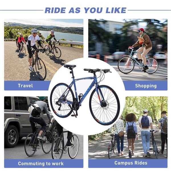 24-Speed 700C Hybrid Road Bike with Disc Brakes for Men and Women
