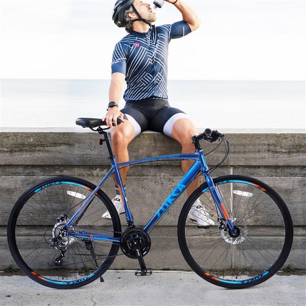 24-Speed 700C Hybrid Road Bike with Disc Brakes for Men and Women