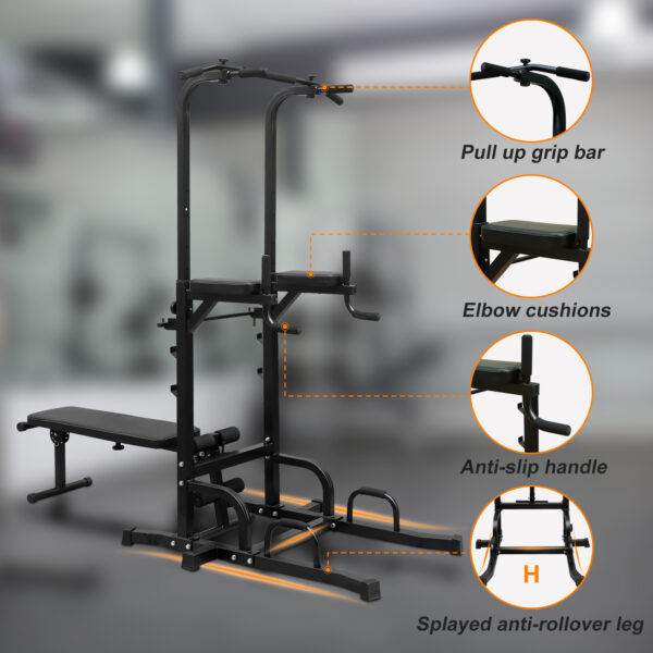 Power Tower Station with Bench and Chin-Up Bar Holder