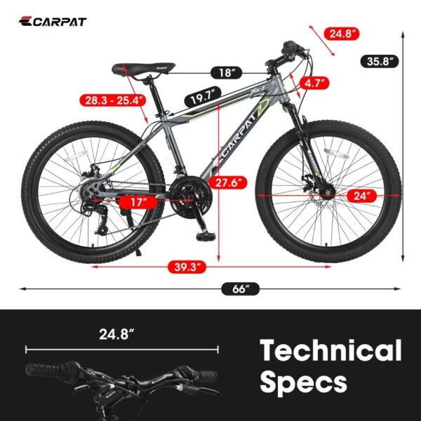 24" Kids Mountain Bike with 21-Speed Shimano and Dual Disc Brakes