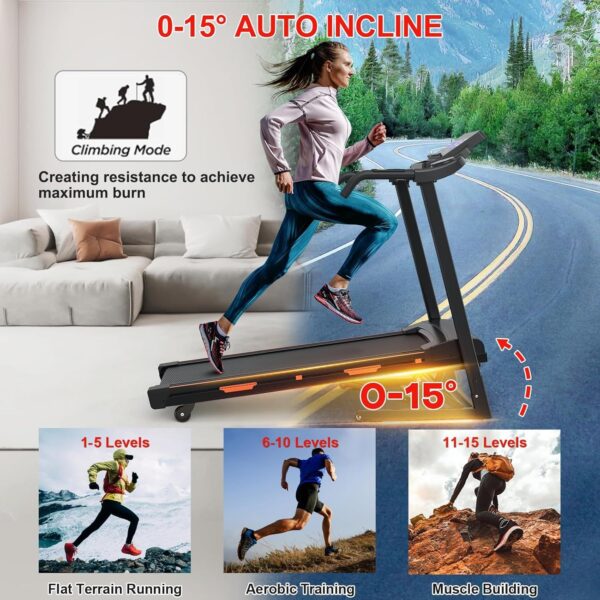 3.25HP Foldable Electric Treadmill with Auto Incline 400lbs Capacity