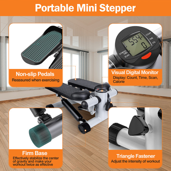 Mini Fitness Step Machine with LCD and Resistance Bands 330lbs Capacity