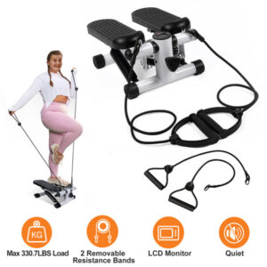 Mini Fitness Step Machine with LCD and Resistance Bands 330lbs Capacity