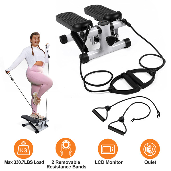 Mini Fitness Step Machine with LCD and Resistance Bands 330lbs Capacity