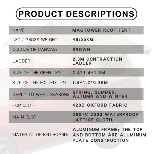 Waterproof Rooftop Tent 280TC Lattice Cloth for Camping and Travel