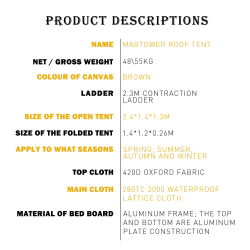 Waterproof Rooftop Tent 280TC Lattice Cloth for Camping and Travel